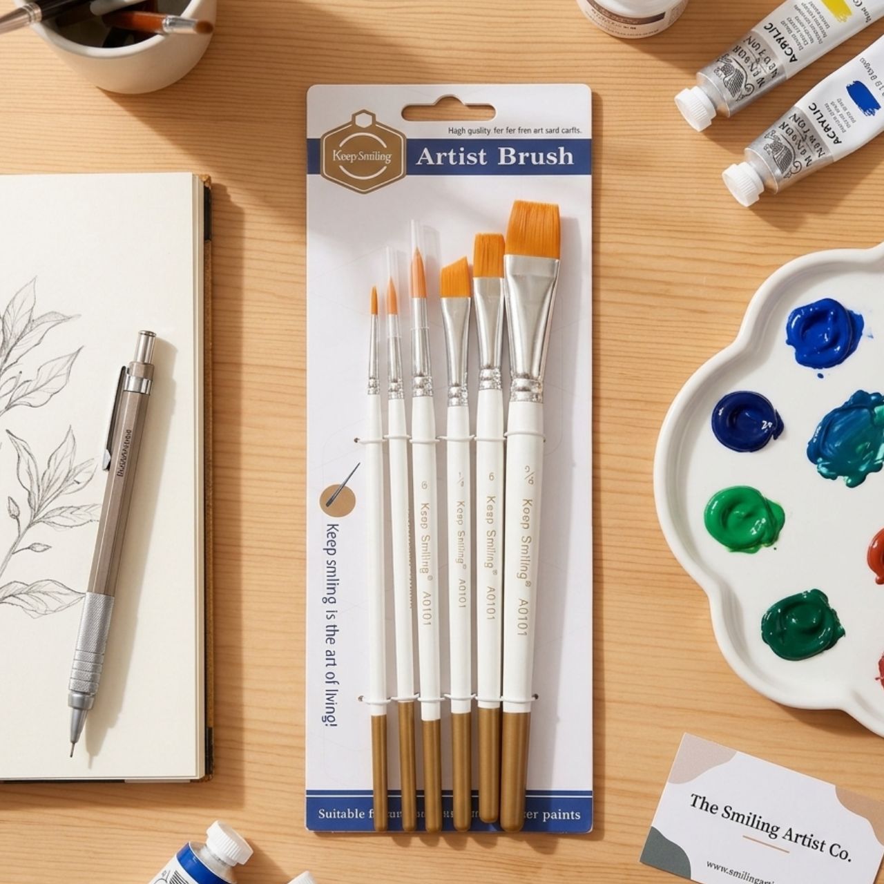Professional Artist Paint Brush Set (Pack of 6) Multi-Shape Nylon Brushes for Acrylic,Watercolor & Oil Painting Fine Tip Round&Flat Brushes (Sizes 5/0, 2, 6, 1/4, 8, 3/4)|Buy2Enjoy