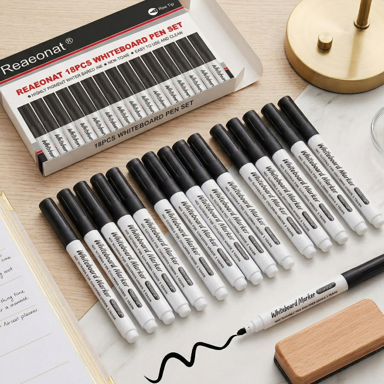 Reaeonat Black Whiteboard Markers, 18 Pack Dry Erase Fine Tip White Board Pens Ink Marker for Home, School & Office Uses | Buy2Enjoy