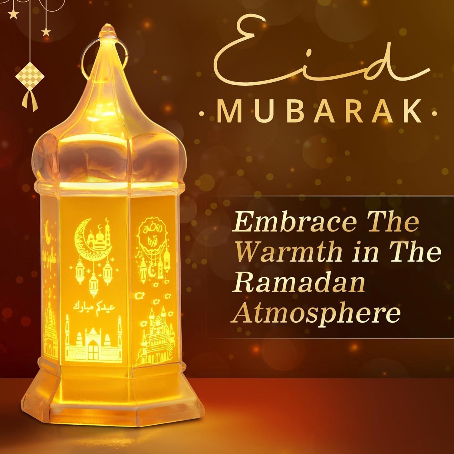 Retro Mini LED Ramadan Lantern Eid Mubarak Gold Decorative Lamp Warm Light Islamic Cute Hollow Lantern Home Table Balcony Party Decor Ramadan Kareem Gift | Buy2Enjoy
