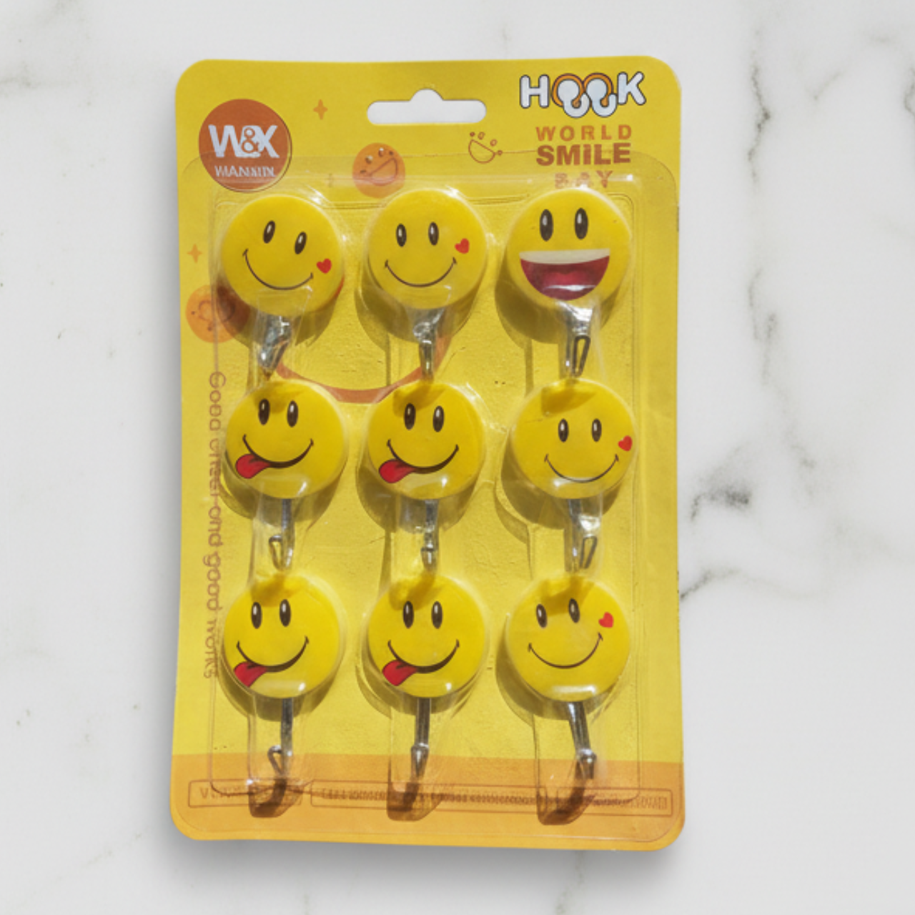 SMILEY Hooks for Rooms & Bathroom Pack of 9, Smiley Face Adhesive Wall Hooks, Heavy Duty Transparent Sticky Hooks, Reusable Waterproof Hooks for Hanging & Organizing | Buy2Enjoy