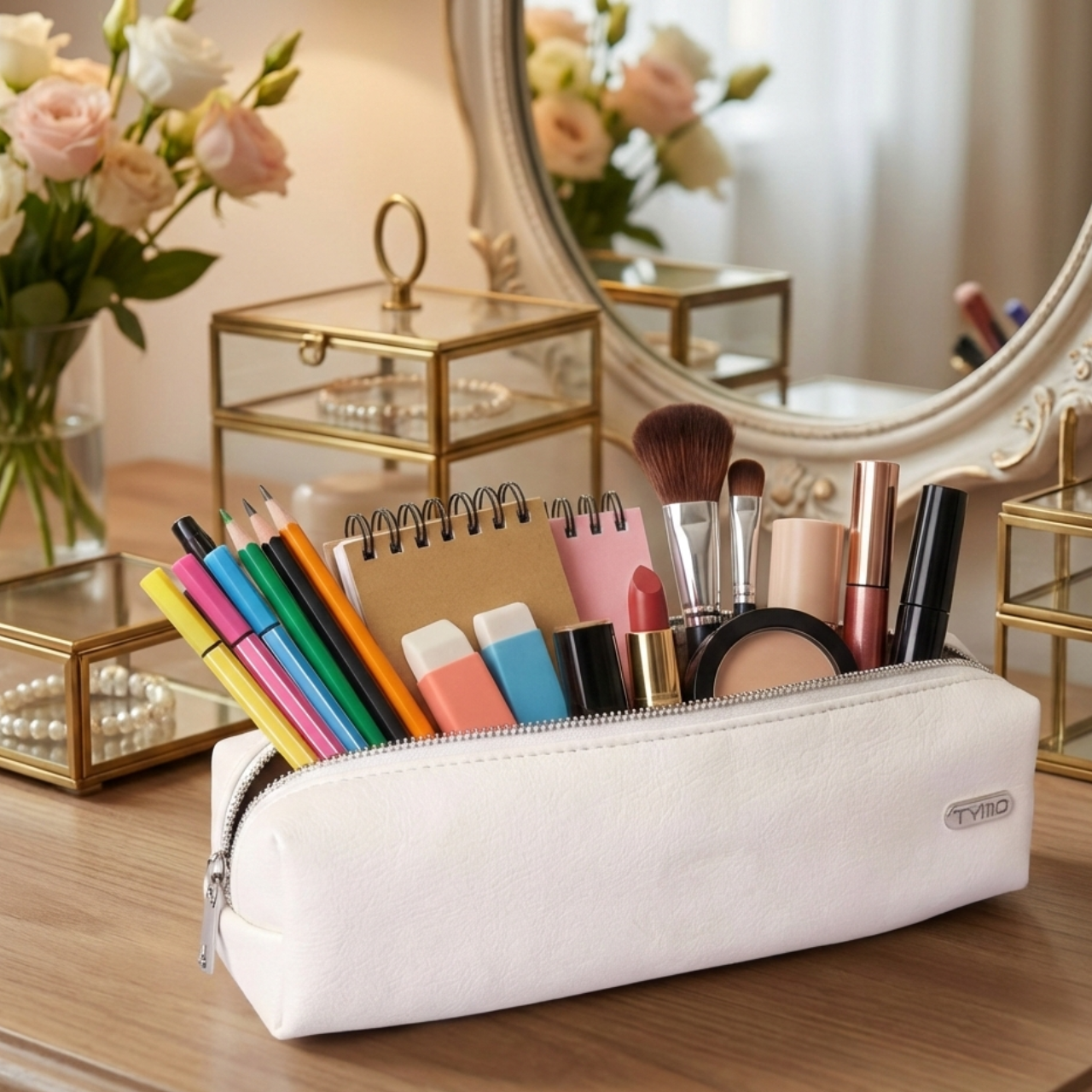 Solid White Pencil Case, Soft Durable Zipper Pencil Pouch for School College Office, Large Capacity Stationery Storage Bag for Students Professionals Organizer | Buy2Enjoy