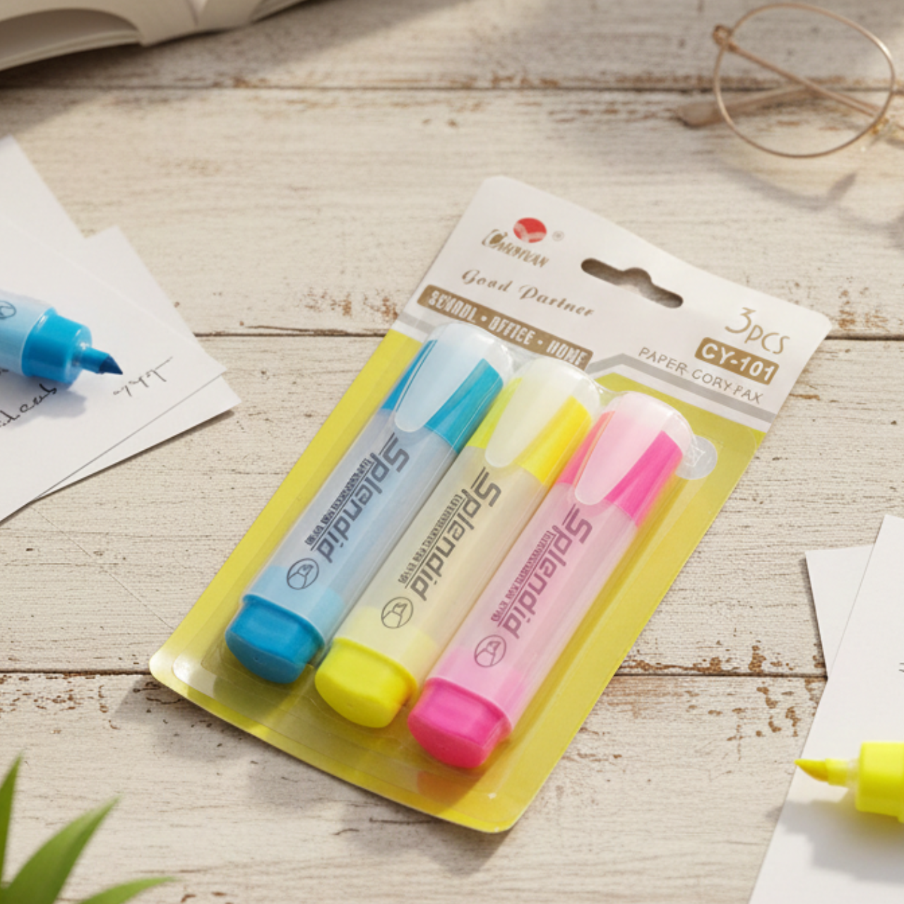 Splendid Highlighter Pen Set Pack of 3 Fluorescent Marker Highlighters for School Office & Study Use Smooth Ink Flow Bright Neon Colors for Notes Journals & Text Marking |Buy2Enjoy