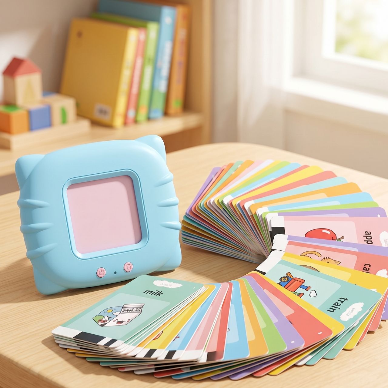 Talking Flash Cards for Kids – 112 Educational Cards with 224 Words, Early Language Learning & Reading Device, Preschool Montessori Learning Toy for Ages 2–6 | Buy2Enjoy