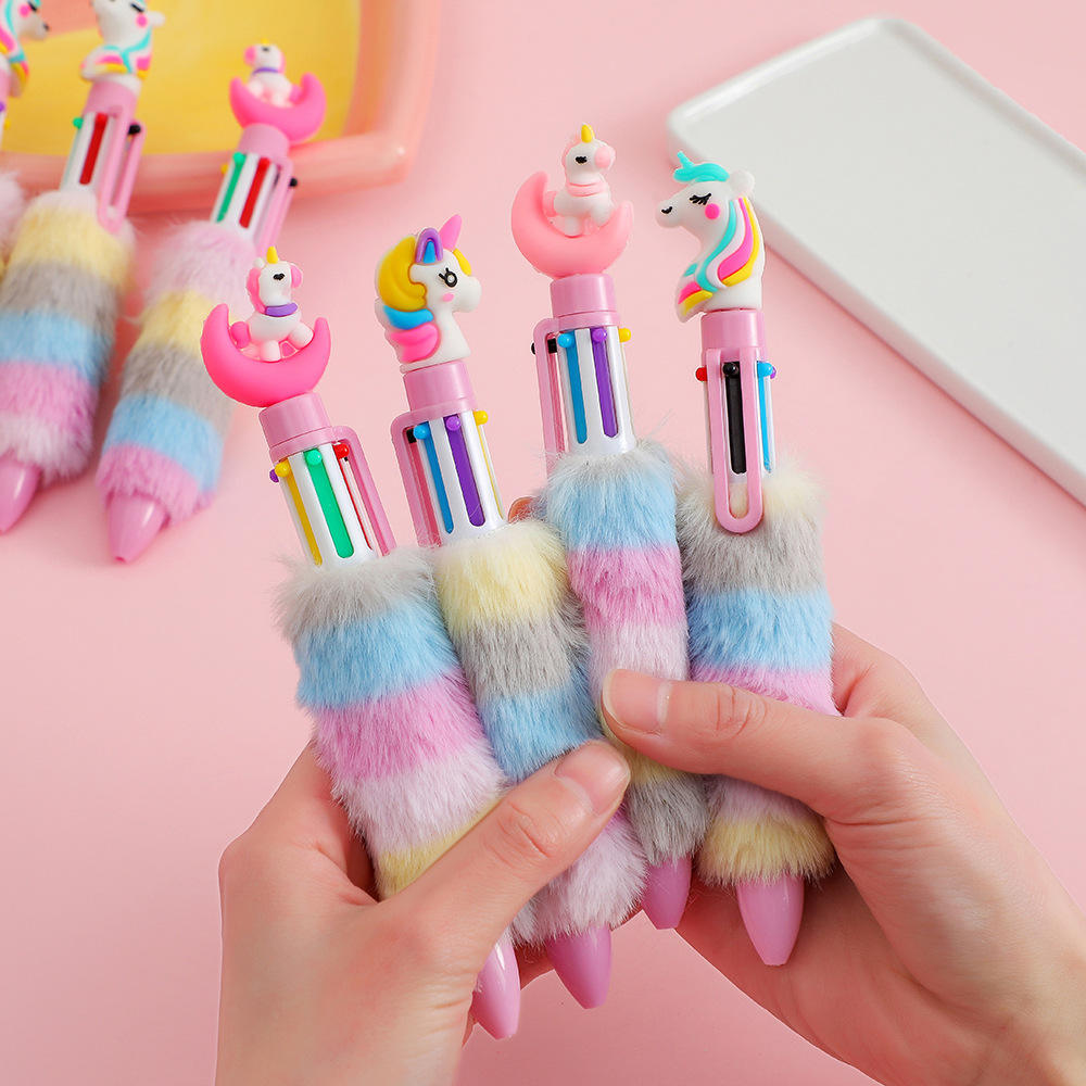 Unicorn / dragon Multicolor fur pen 6 colors in 1 pen for kids unicorn pen gift Prezzia Villa Unicorn on top 6 in 1 Rainbow Fur retractable BallPoint Pens | Buy2Enjoy