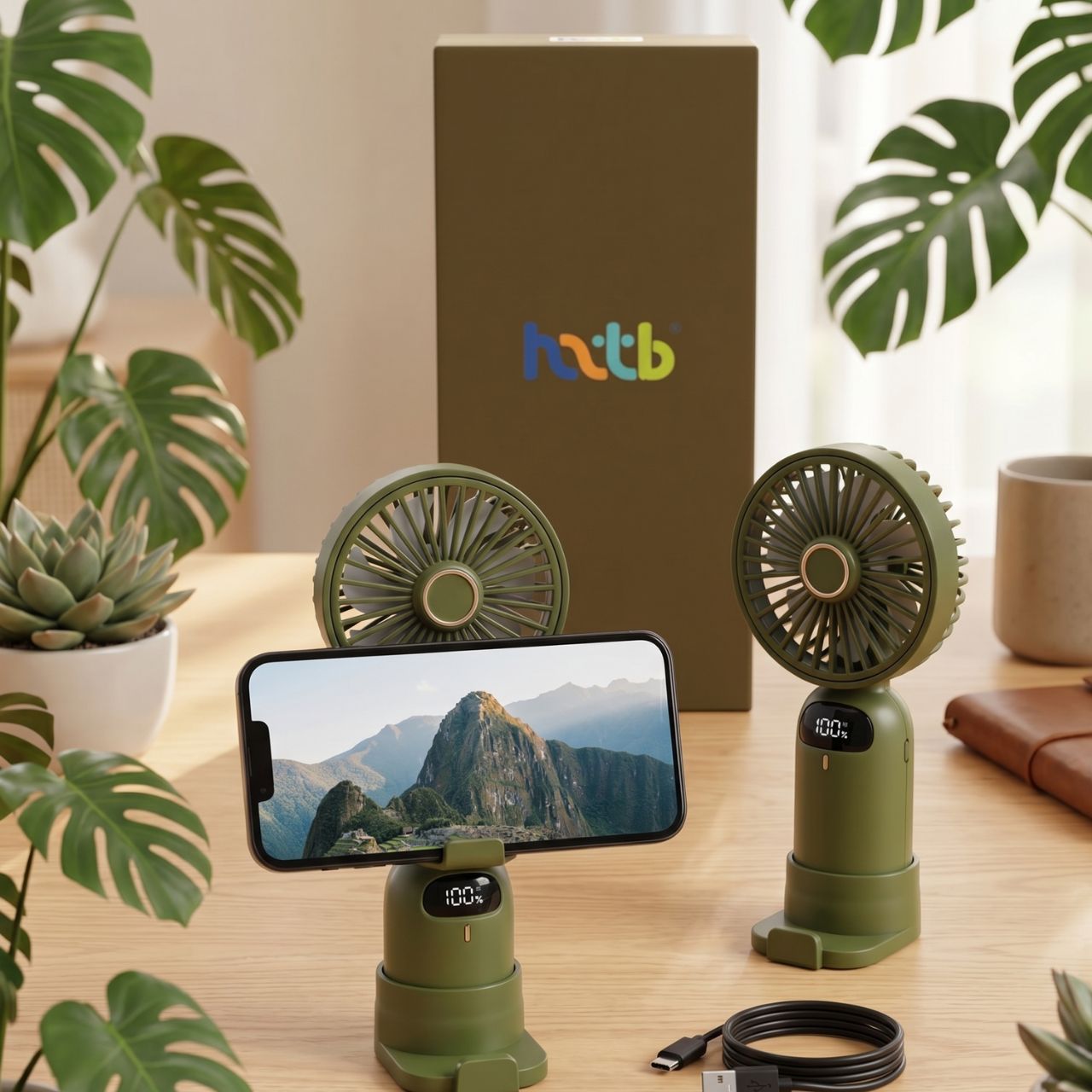 USB Digital Display Foldable Mini Handheld Fan Rechargeable Portable Cooling Fan with Phone Holder & Adjustable Speed 5 Gear Wearable Fan with 3-Hour Battery for Travel, Office & Outdoor Use | Buy2Enjoy