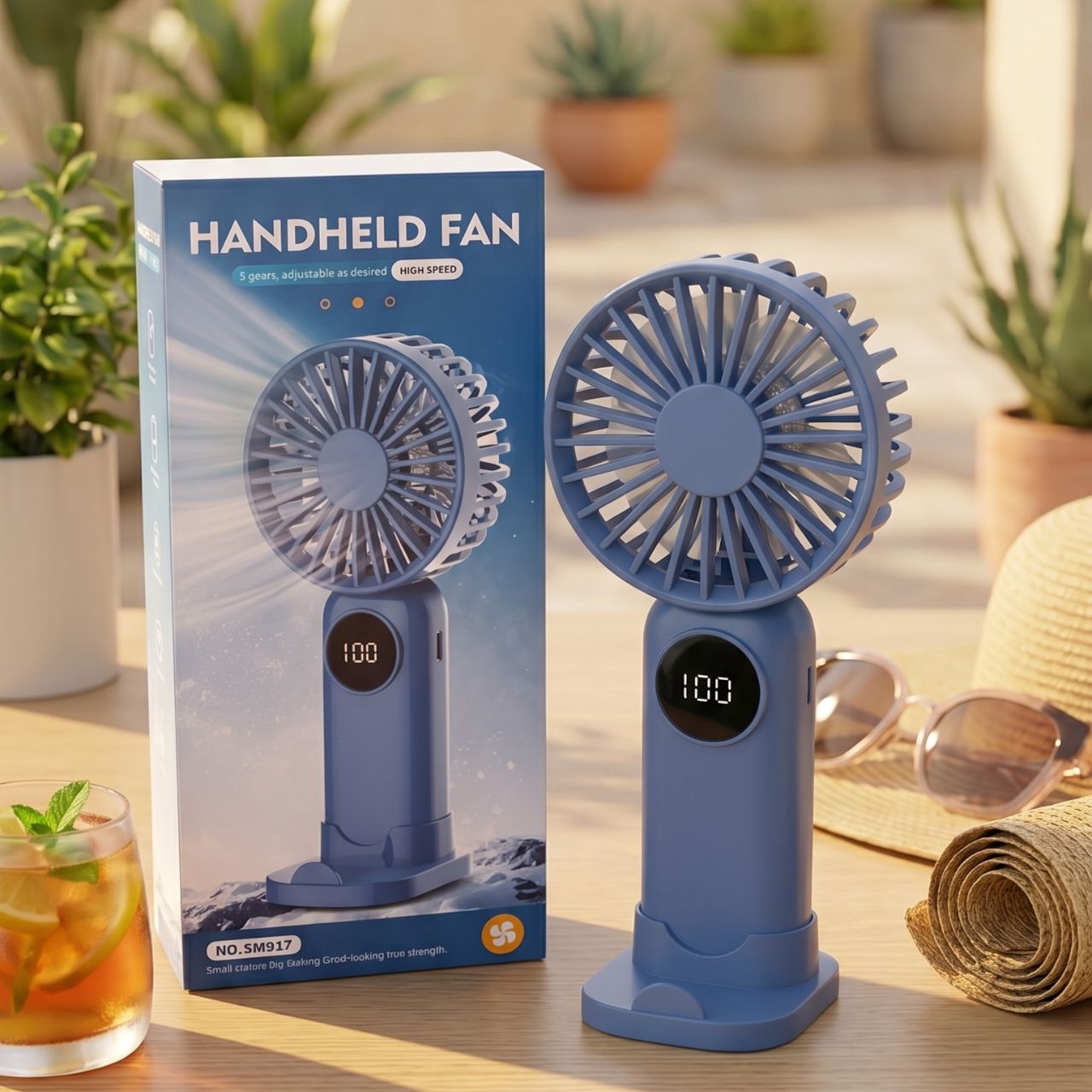 USB Rechargeable Handheld Fan  5 Speed Adjustable Mini Fan with Digital Display & Strong Wind Portable Cooling Fan with Built-In Battery, 2–4 Hours Backup | Buy2Enjoy