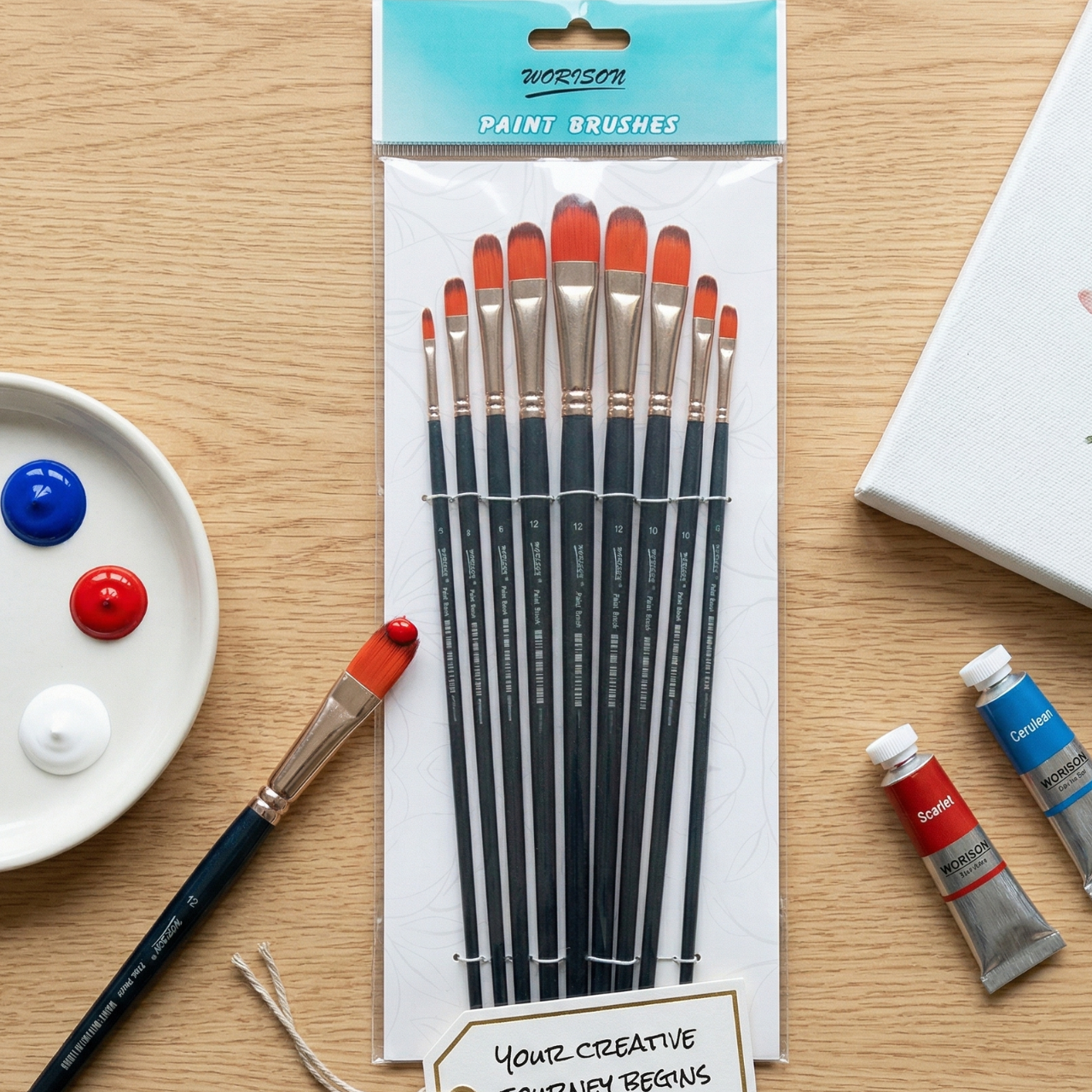 Worison 9 PCS Branded Imported Flat Paint Brush Set for oil Paint , Face Paint Brushes for Children Watercolor, Acrylic and Oil Painting Suitable for Decorations,Models | Buy2Enjoy